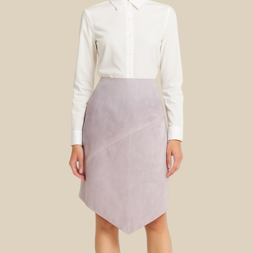Vintage Kenar Asymmetric Leather Lavender Midi Skirt Western Suede 70’s Sz 8